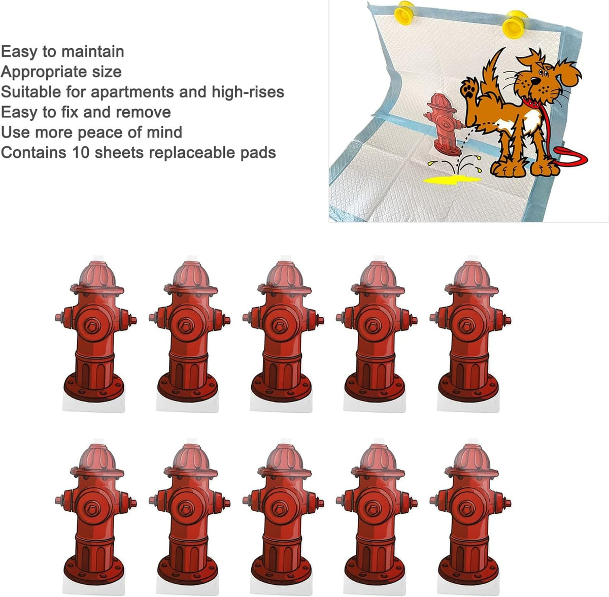 LIZEALUCKY Fire Hydrant Shaped Dog Pee Pad, 10 Pack Absorbent Puppy Training Pads, Leak-Proof Potty Mat for Dogs, Fire Hydrant Design Pee Pad Indoor Outdoor Use