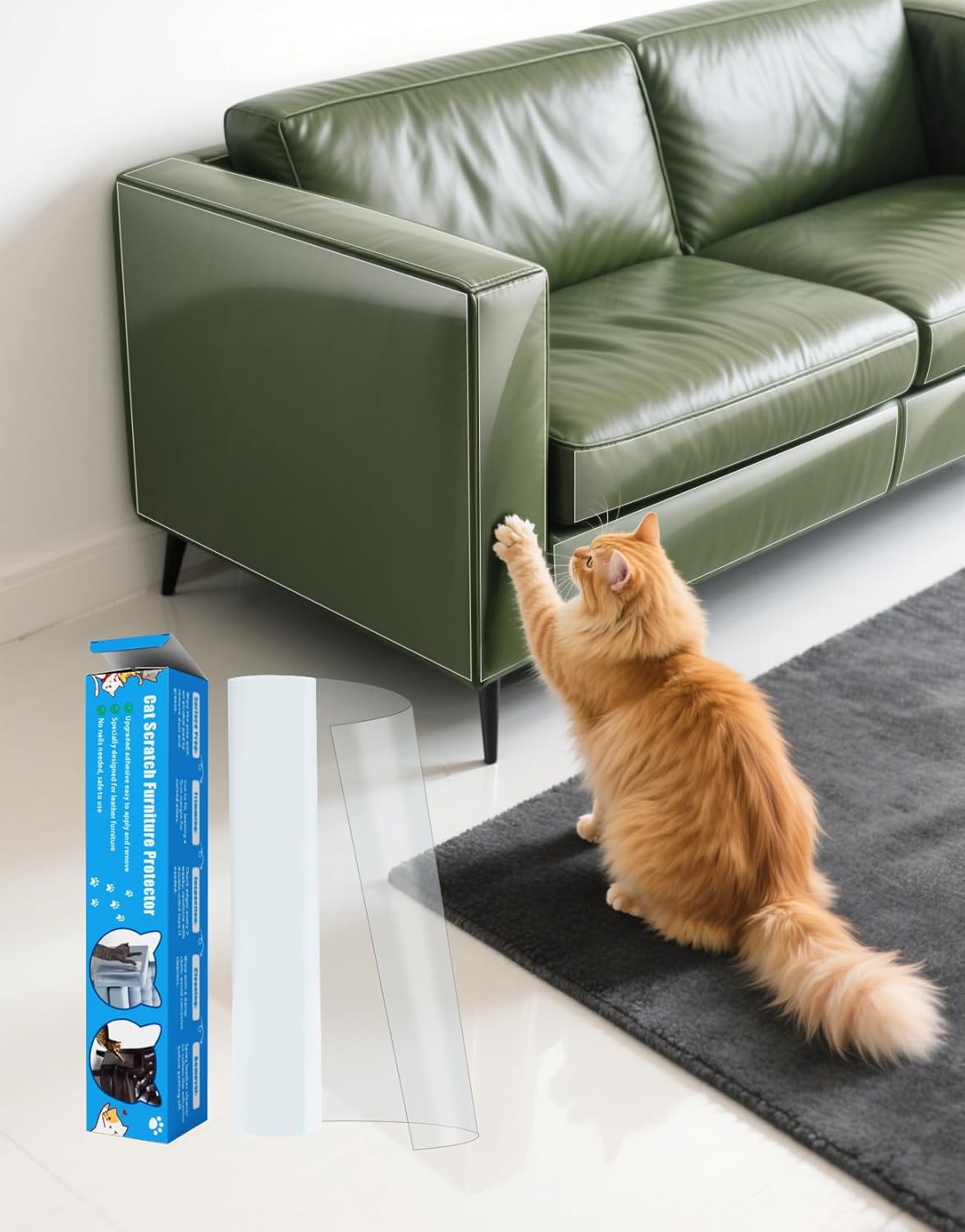 PJT 200"x16" Cat Scratch Furniture Protector - Design for Leather Couch