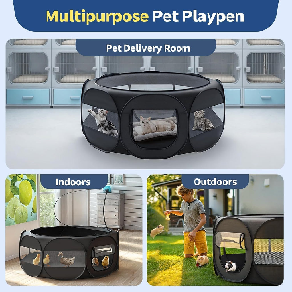 VavoPaw Small Animal Playpen, Chicken Brooder Box with Cover Top, Black