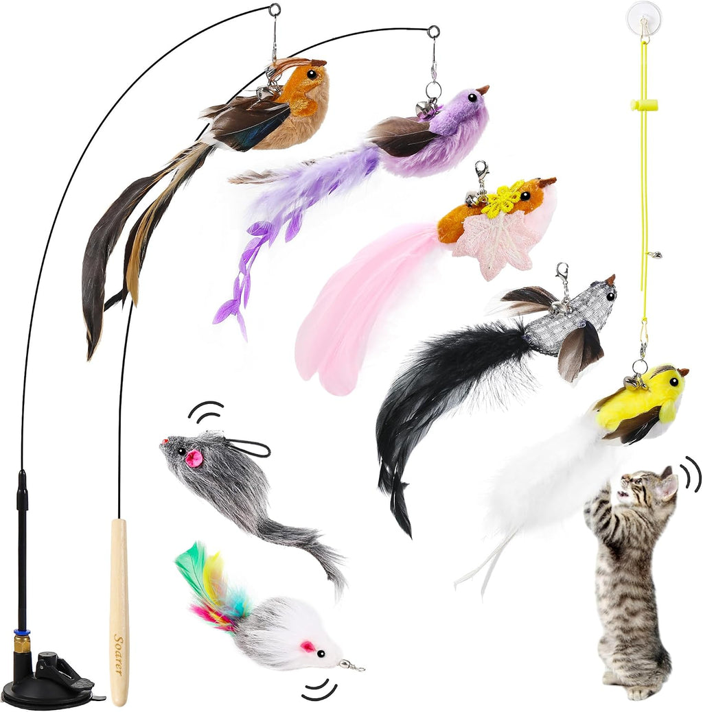 Soarer 4in1 Interactive Cat Wand Toys with Suction Cup for Indoor Cat,12Pcs