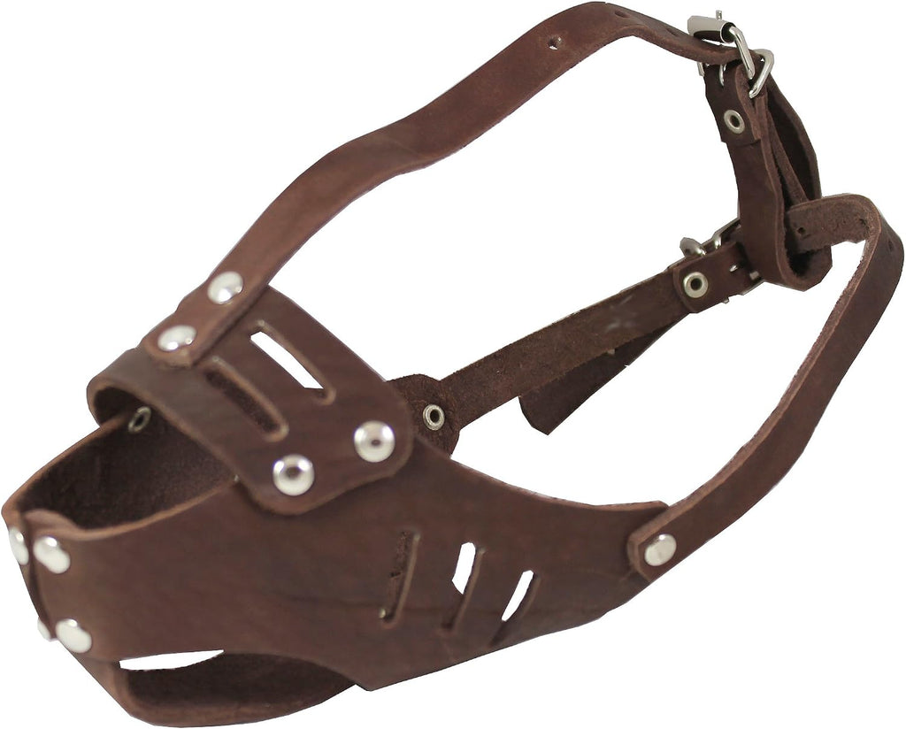Real Leather Cage Basket Secure Dog Muzzle #119 Brown - Poodle, Spaniel (Circumference 9.5", Snout Length 2.5")