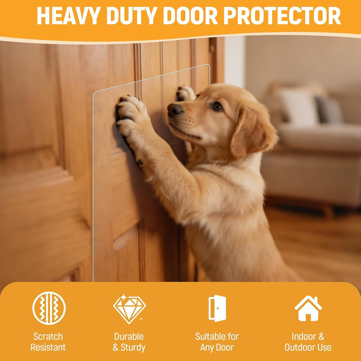 In hand Heavy Duty Door Scratch Protector for Dogs & Cats, 36" x 24" Extra Large Clear Door Guard, Thickened Anti-Scratch Shield with Strong Removable Adhesive Pads, No Residue & Safe for Doors