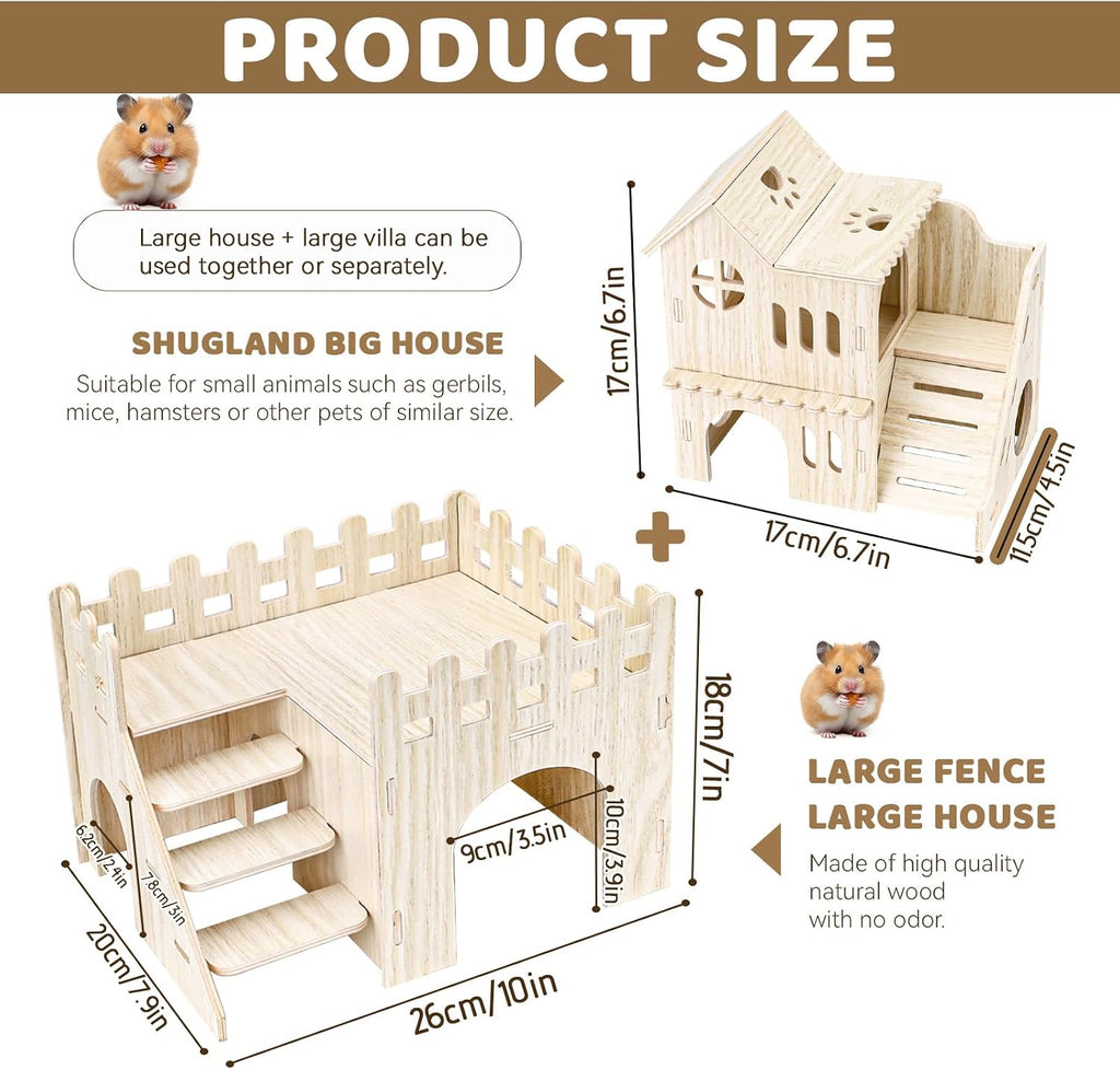 Wooden Hamster Hideout, Hamster Houses and Hideouts with Climbing Ladder, Hamster Maze Hamster Accessories for Bigger Syrian Hamsters and Small Animals