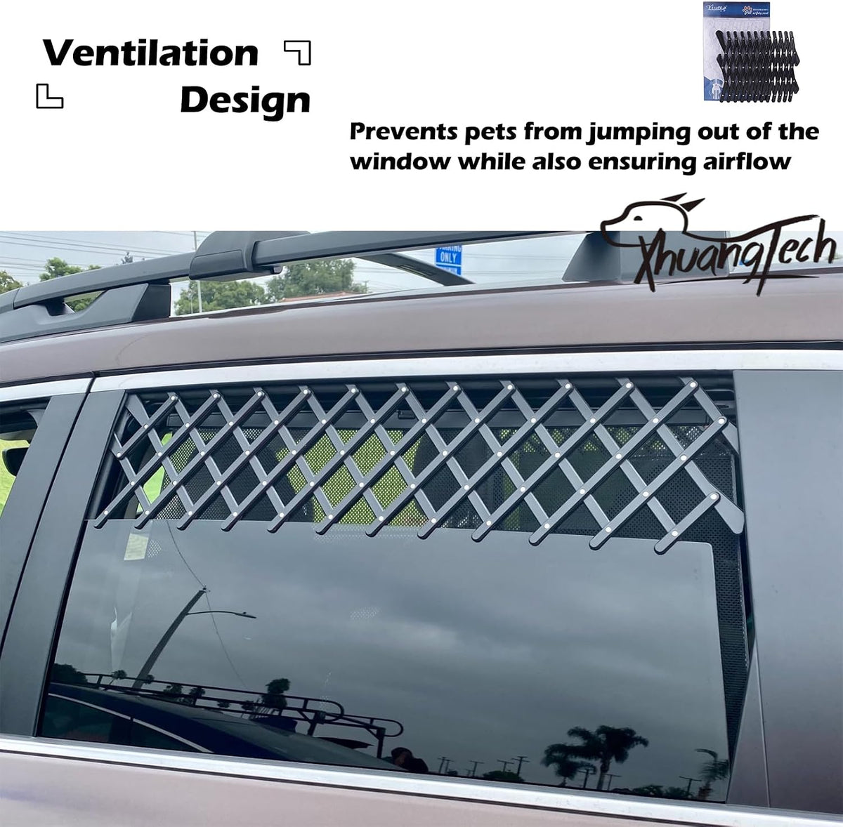 XianghuangTechnology Window Pet Gate, Universal Pet Dog Puppy Ventilation Grill Mesh Vent Guard Safe Car Window Protection Mesh for Cars, Trucks & SUV - 2 Pack