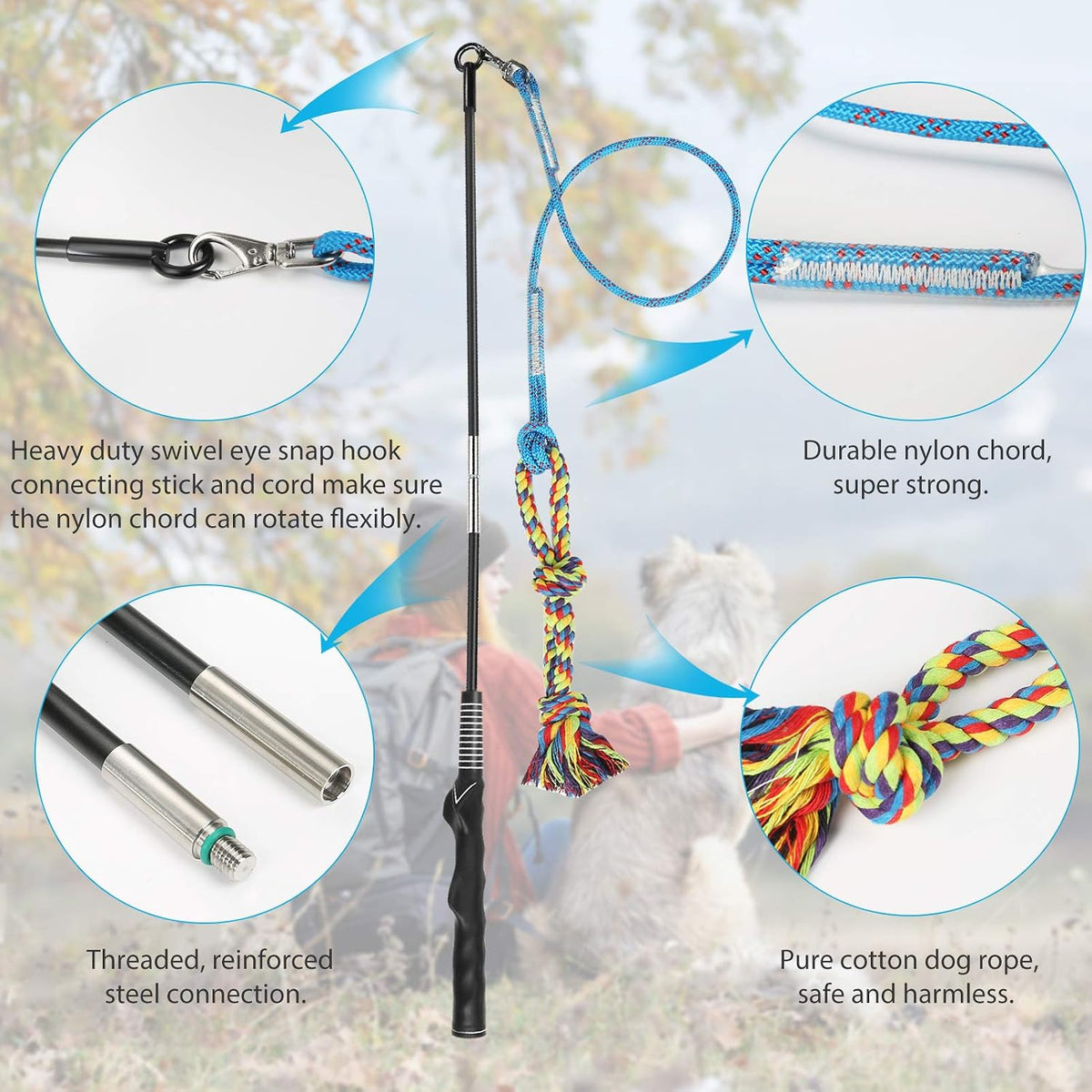 Flirt Pole for Dogs Interactive Chase Toy for Large Medium Small Puppy Dogs