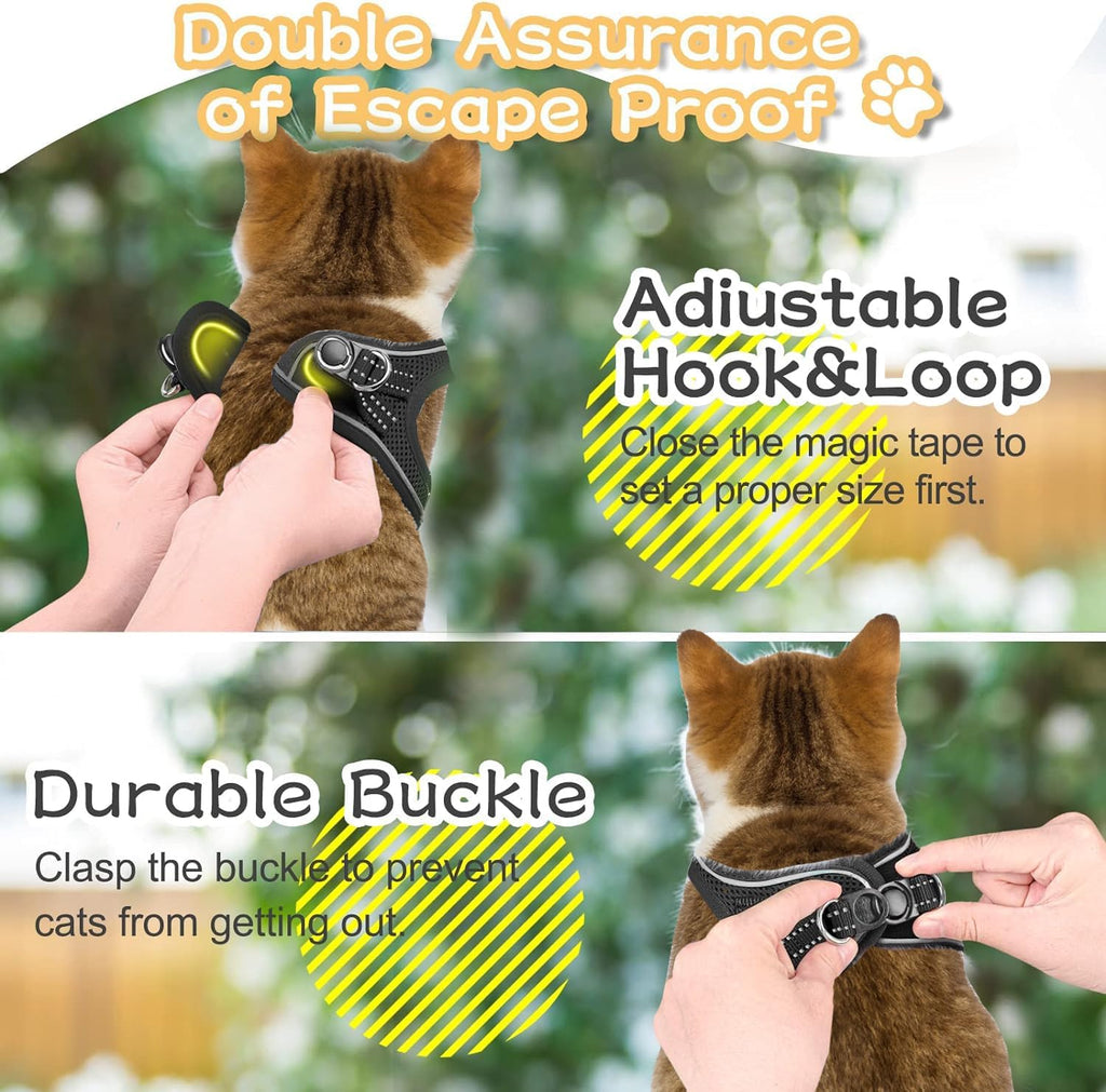 Cat Harness with Leash Set Mesh No Pull Reflective Escape Proof Walking Adjustable Step Soft Padded in Vest Harness for Small Medium Puppy, Cats Black M