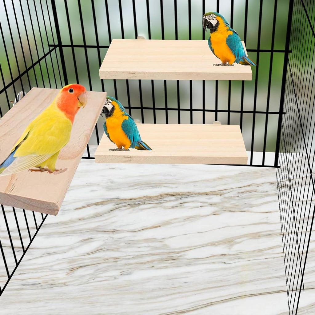 4 Pack Bird Perch Stand 12.4×5.3 Inch Parrot Wood Platform Rectangle Wood Perch Stand Board Shelf for Parrots Birds Budgie Parakeet Cockatiel Hamster Chinchilla Gerbil
