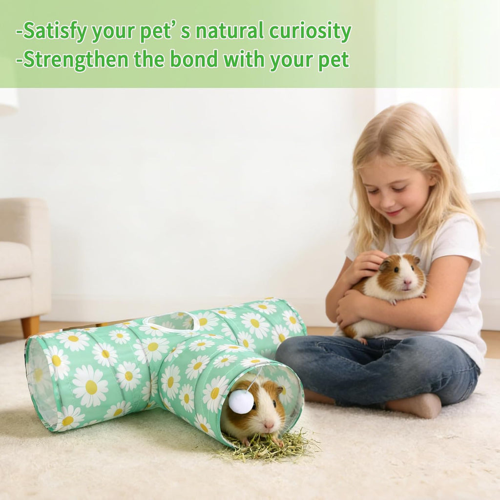 Rypet Guinea Pig Tunnel Hideout 3-Way Collapsible Small Pet Tubes, Daisy