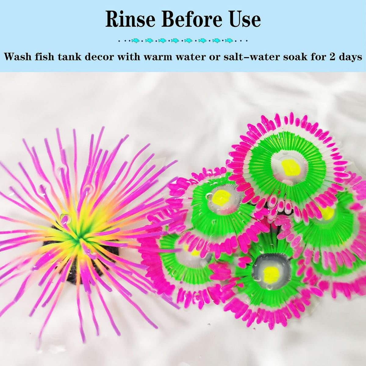 2pcs Silicone Glowing Effect Aquarium Fish Tank Decorations, Artificial Soft Anemone Coral Plants Ornaments for Aquarium Decor Landscape, Glow in Dark Fish Tank Accessories Decorations(Pink)