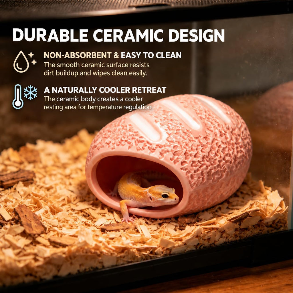 Ceramic Reptile Hide Cave,Cute Reptile Terrarium Decor-Pink