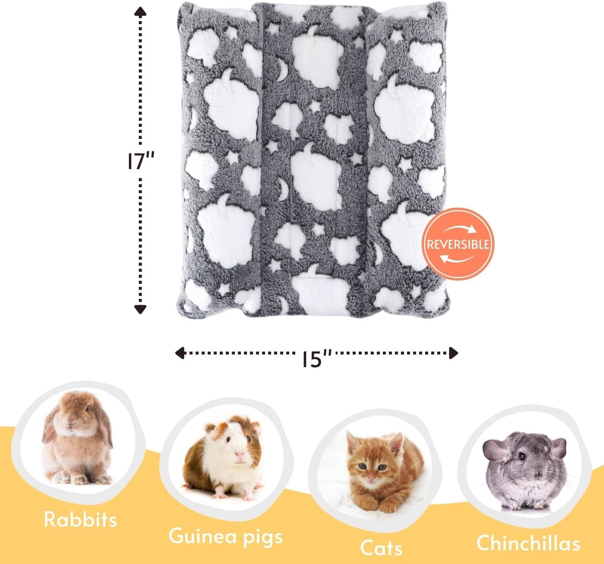Rabbit Bed with Pillows, Dual-Sided 17"x15" Washable Lounger Pad