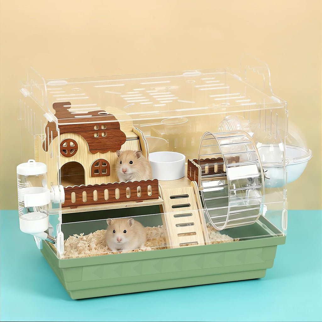 Large Hamster Cage Acrylic Hamster Enclosure with Hideout, Wheel & Tunnels