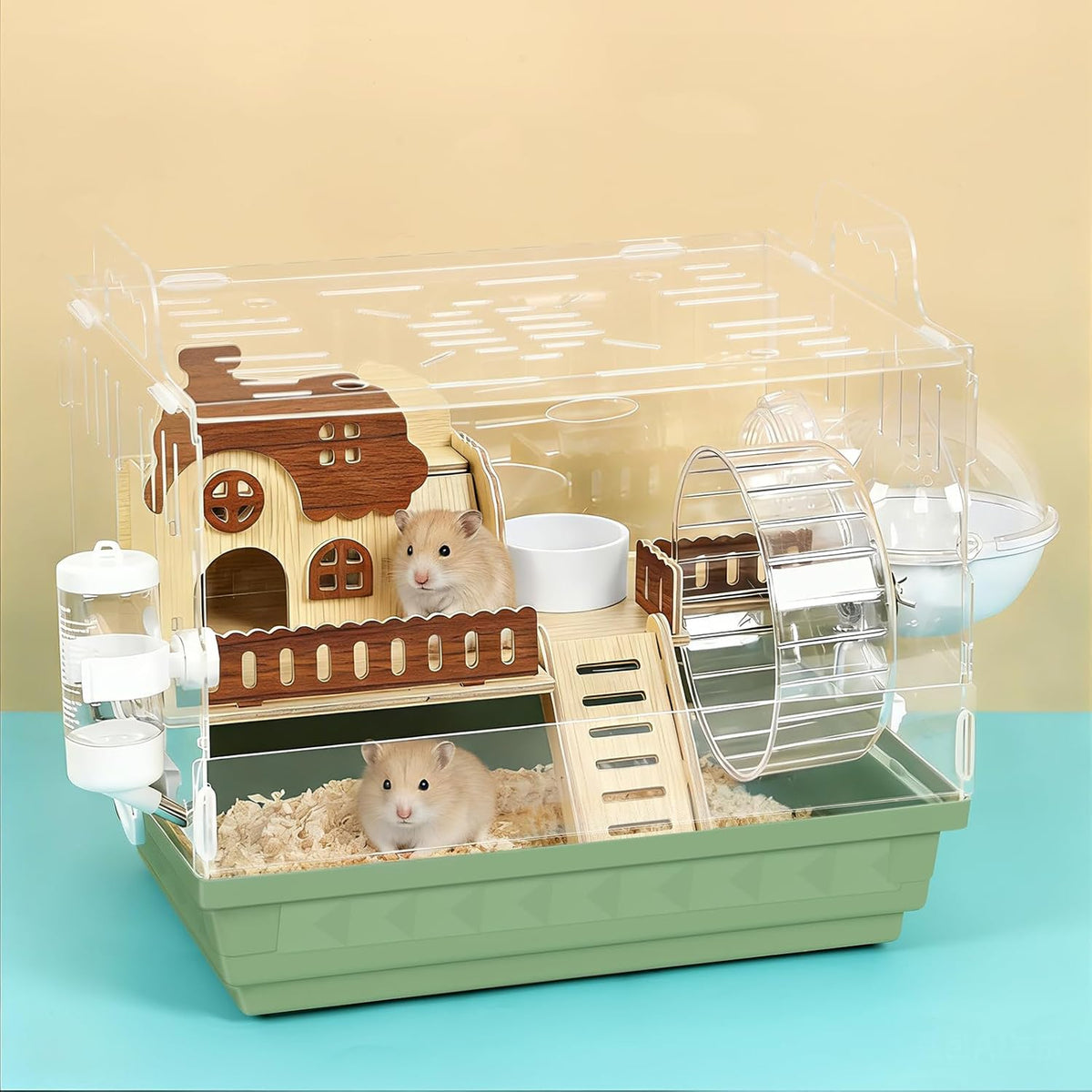 Large Hamster Cage Acrylic Hamster Enclosure with Hideout, Wheel & Tunnels