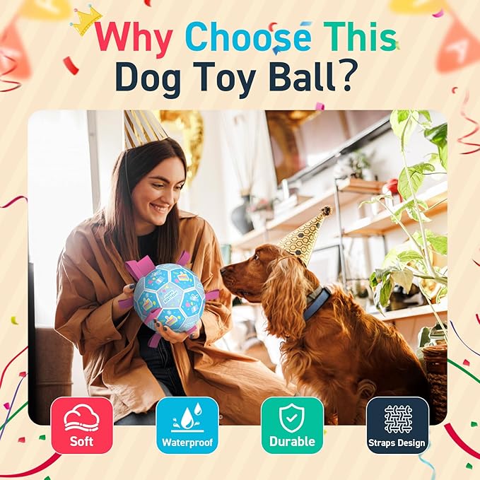 QDAN Dog Birthday Toys, Soccer Ball - Image 5