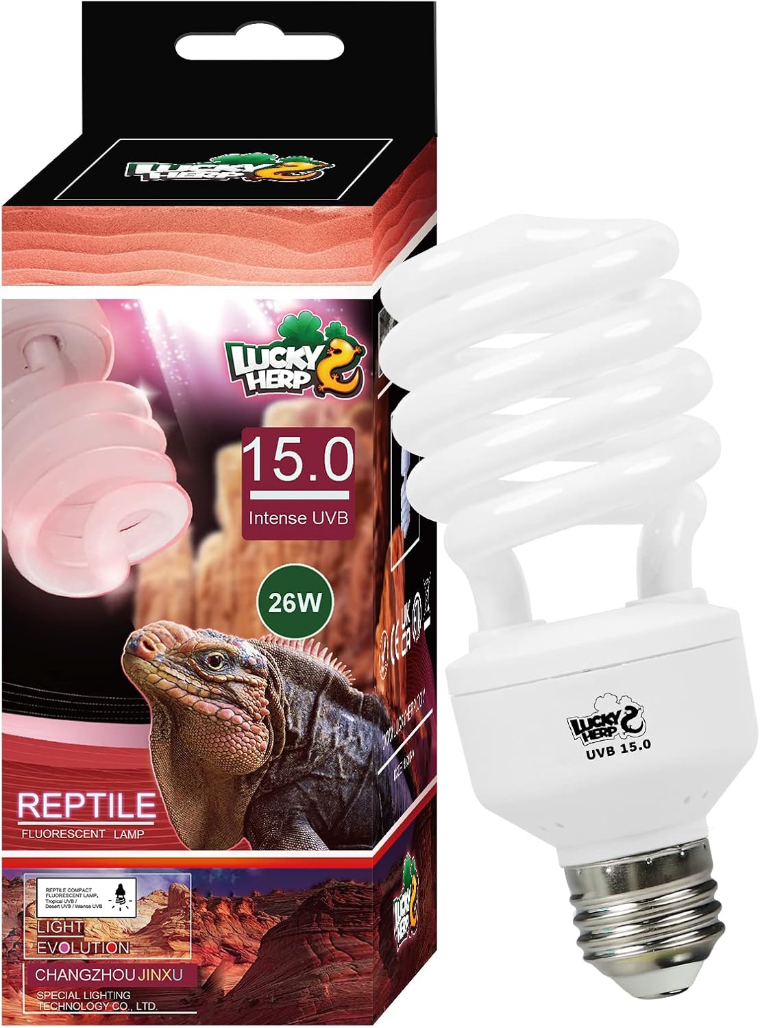 LUCKY HERP 26W UVB 15.0 Intense UVA UVB Compact Flouorescent Lamp Desert Terrarium Light Bulb for Reptile and Amphibian
