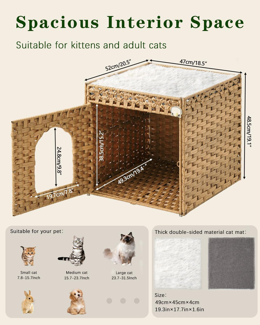 Cat Beds for Indoor Cats, Extra Large Double Cat Cave Pet Cube, Handwoven Rattan Cat Houses, Cat Window Perch, Cat Window Hammock Bed for Indoor Cats, Large Handwoven Rattan Window Seat Natural