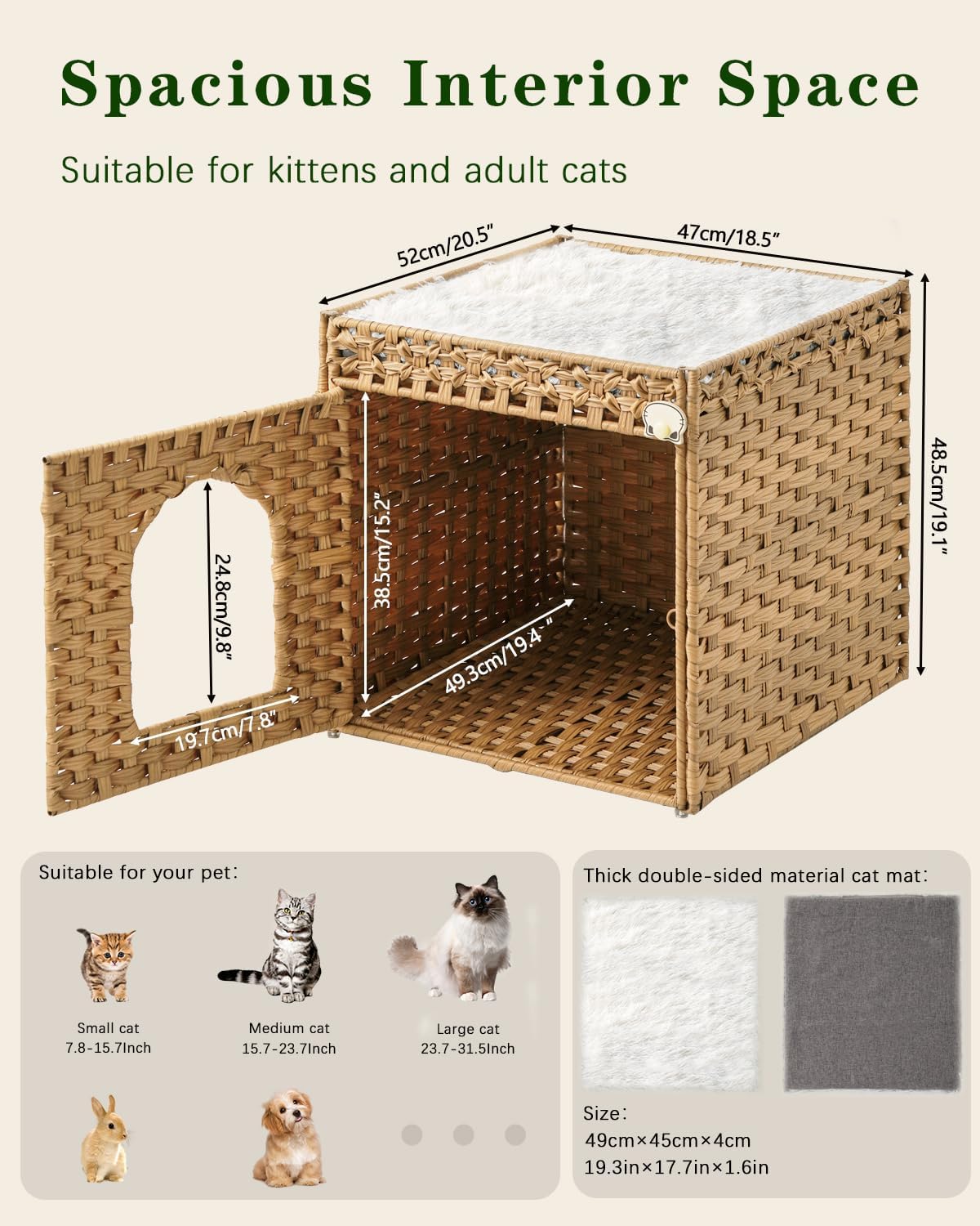 Cat Beds for Indoor Cats, Extra Large Double Cat Cave Pet Cube, Handwoven Rattan Cat Houses, Cat Window Perch, Cat Window Hammock Bed for Indoor Cats, Large Handwoven Rattan Window Seat Natural