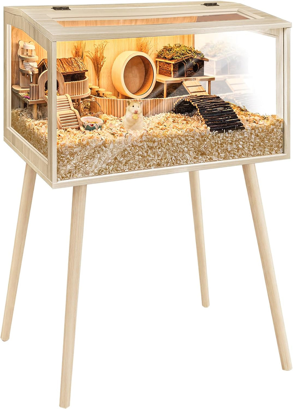 PROLEE Hamster Cage Chewproof, Mice and Rat Habitat with Transparent Sides, Hamster Cage with Openable Mesh Top, Solid Built with Lock Design and Leg Stand, 32" Long