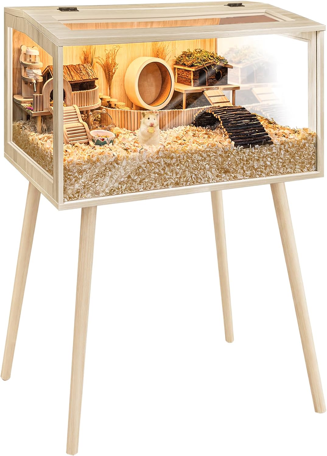 PROLEE Hamster Cage Chewproof, Mice and Rat Habitat with Transparent Sides, Hamster Cage with Openable Mesh Top, Solid Built with Lock Design and Leg Stand, 32" Long
