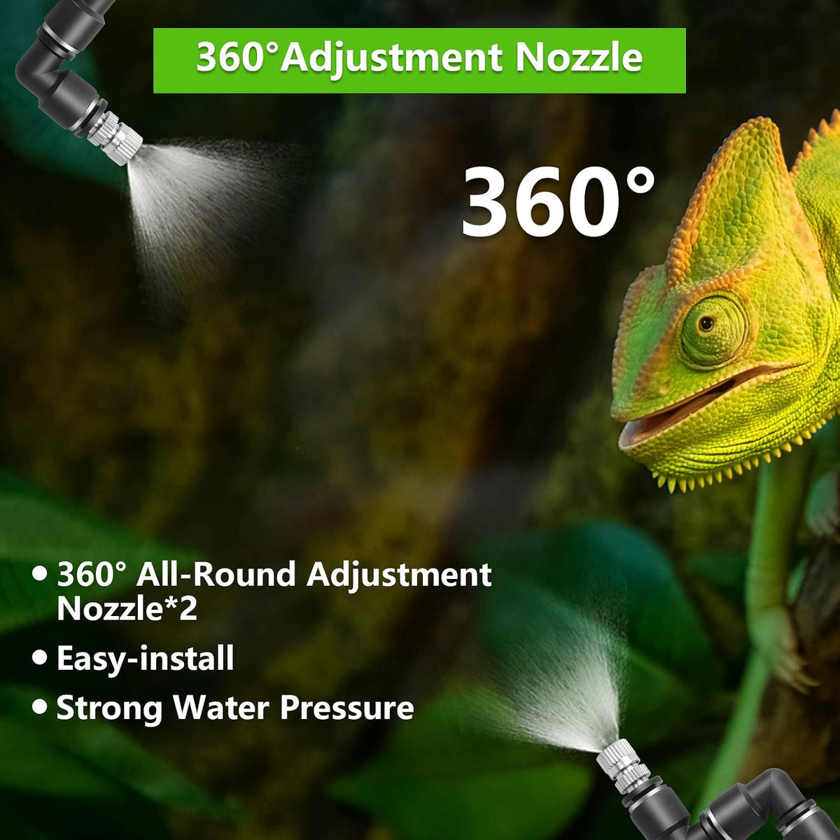 Reptile Humidifier & Mister for Tanks | 360° Adjustable Nozzles, Auto Timer, Leak-Proof Fogger for Terrariums, Amphibians & Rainforest Plants
