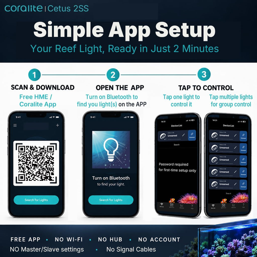 coralite Cetus 2SS2 72W Smart APP Control LED Reef Light for Saltwater