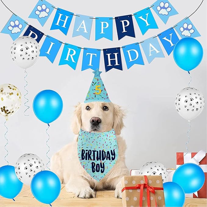 Dog Birthday Bandana Set, Light Blue Birthday Boy Decorations, HBD Party - Image 2