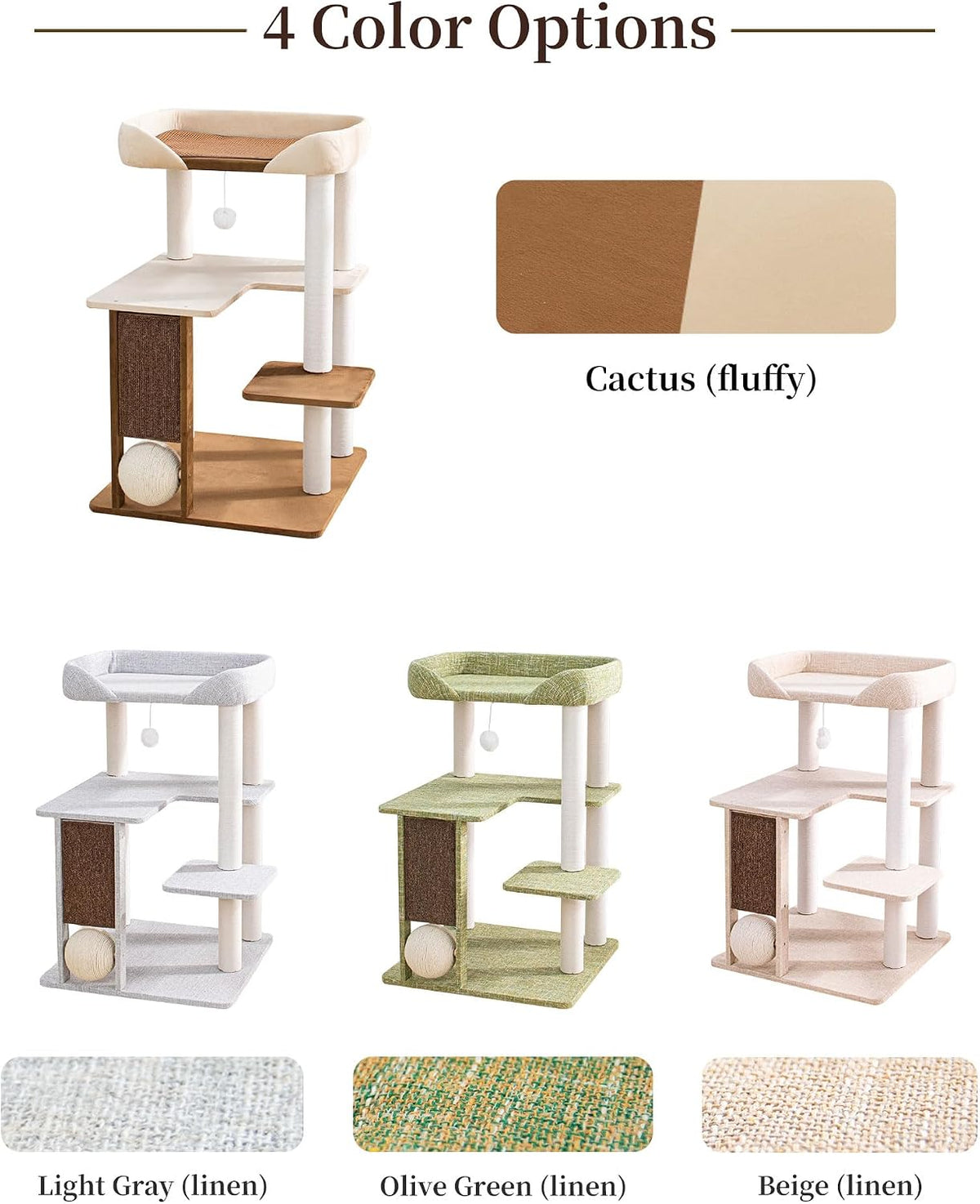 37.5" Cat Tree for Large & Senior Cats with Low Step & Sisal Board