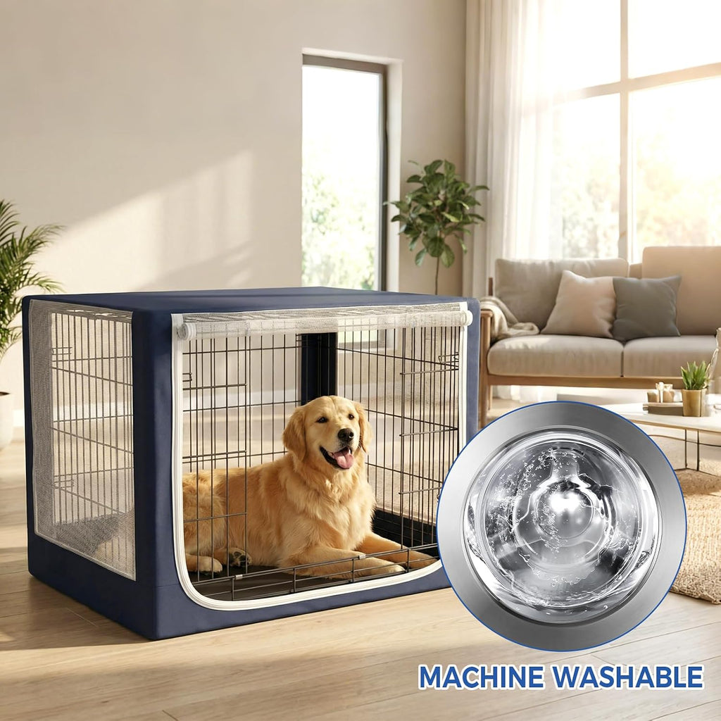 Dog Crate Cover, Breathable Mesh Mosquito Net, Elastic Bottom & Front Zipper, Fits 42inches Crates, Perfect for Dog Crates & Pet Kennels（Only Cover）