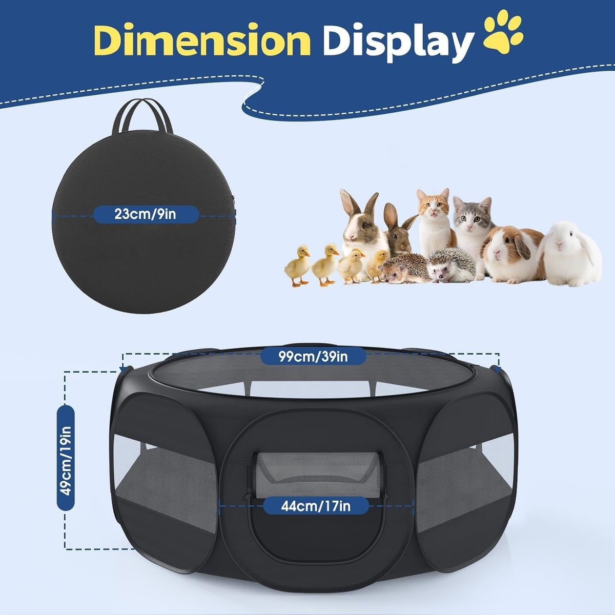 VavoPaw Small Animal Playpen, Chicken Brooder Box with Cover Top, Black