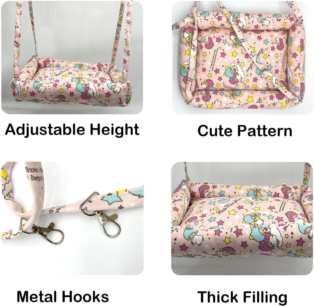Rabbit Hammock Swing Small Animal Hanging Bed with 2 Pads (Pink Star)