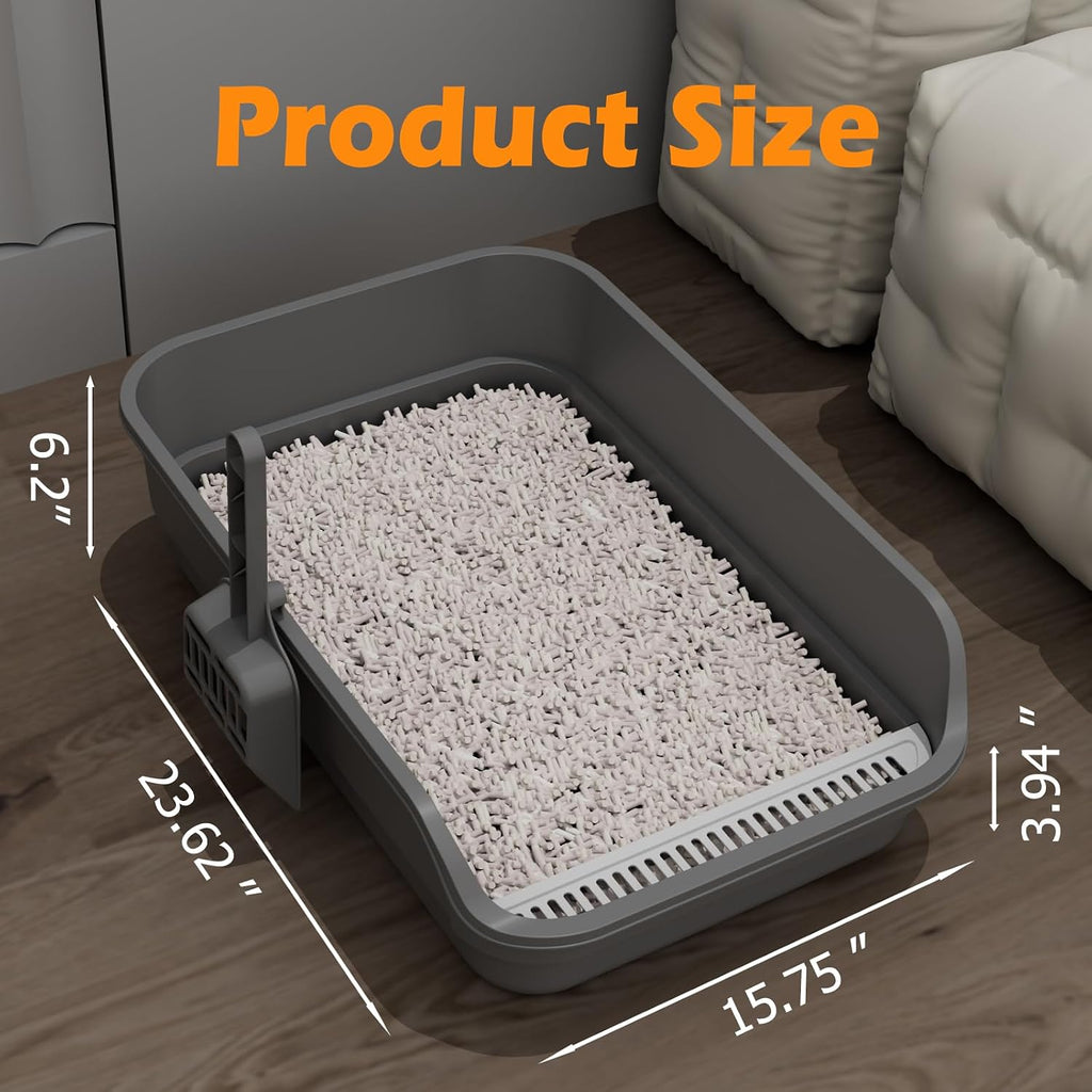 Extea Large Cat Litter Box with High Sides,Cat Boxes for Indoor Cats,Cat Litter Pan for Kitty,Litter Box with Low Entry,Easy to Clean,Anti-Splashing,23.6" x15.7" x6.2" (Grey)