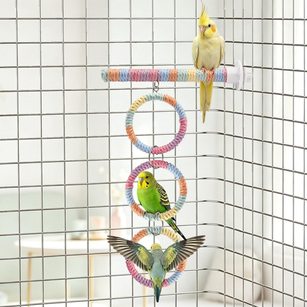 Litewoo 3-Ring Bird Swing Parrot Perch Colorful Cotton Rope Chew Climbe Toy