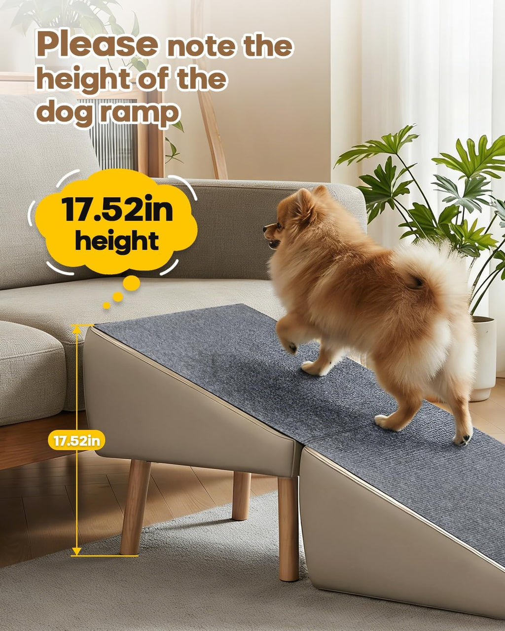 Split Ottoman Dog Ramp for Couch, 17.52" H Dog Stairs for Small Dogs and Cats, Foldable Pet Steps for Puppy and Medium/Senior Dogs,Non-Slip and Portable (Light Yellow)