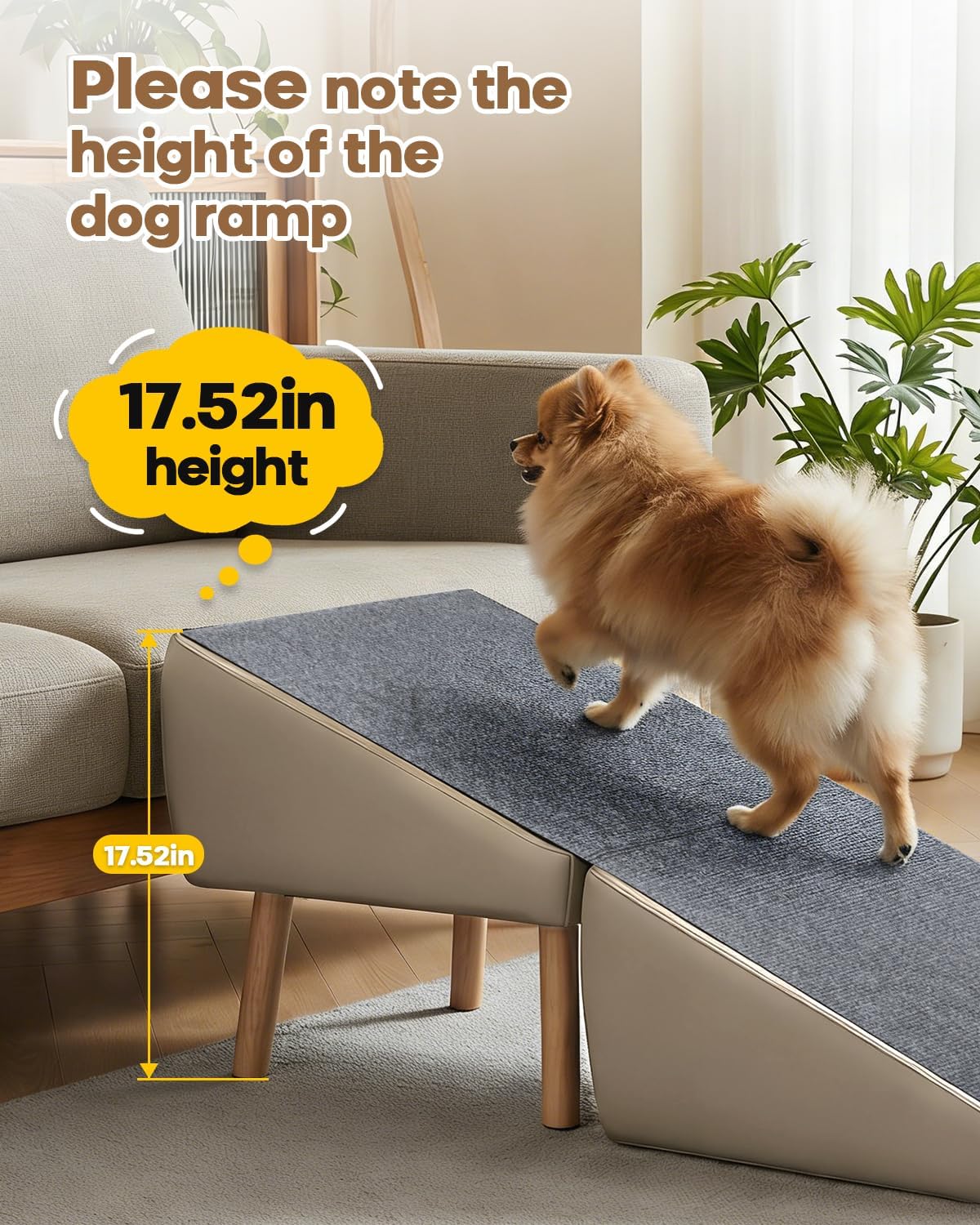 Split Ottoman Dog Ramp for Couch, 17.52" H Dog Stairs for Small Dogs and Cats, Foldable Pet Steps for Puppy and Medium/Senior Dogs,Non-Slip and Portable (Light Yellow)