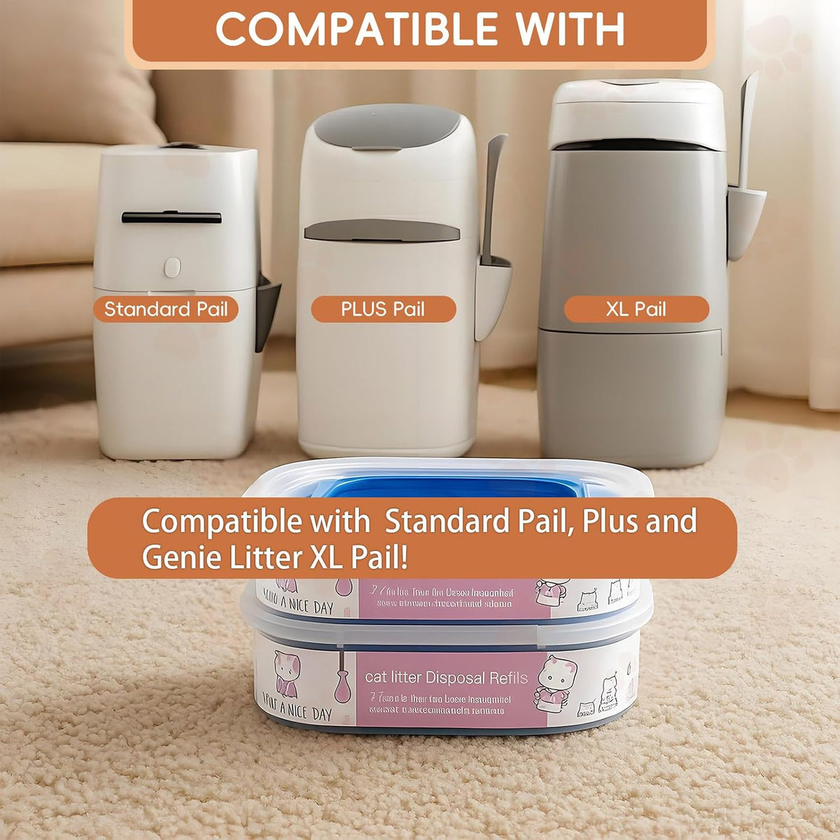 2 Pack 28FT Cat Litter Refill Cartridge, Compatible with Pet Genie Standard/Plus/Style Pail Refills, Up to 8 Months of Supply, 7 layer Odor Control Jumbo Refill Cartridge