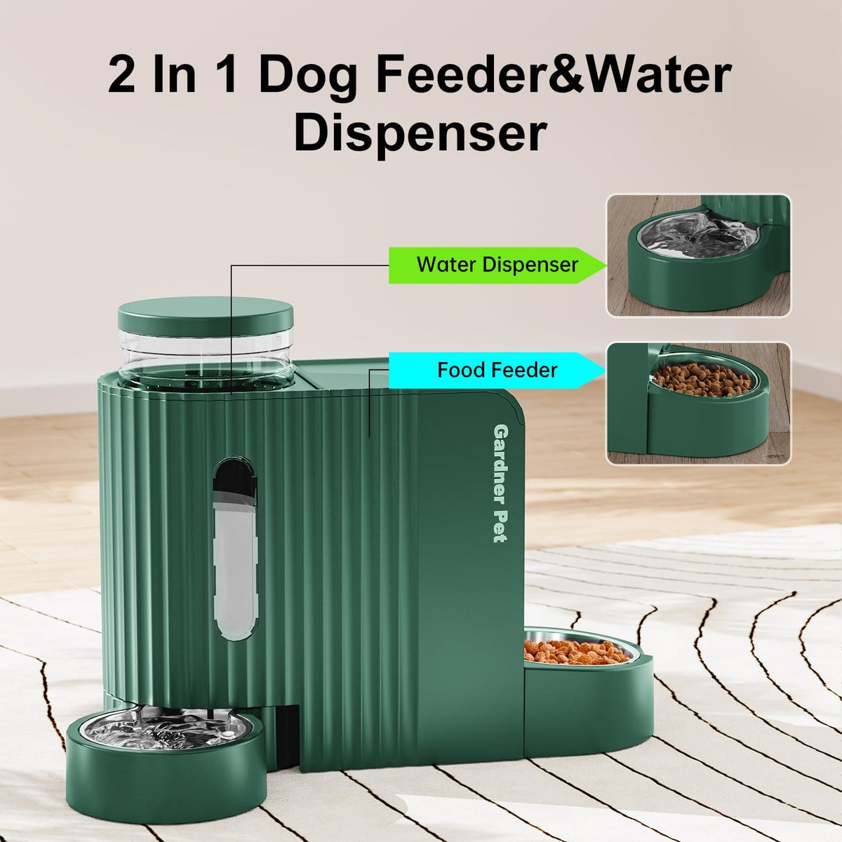 Gravity Automatic Cat Feeder, Water & Food Dispenser Set, Stainless Bowls