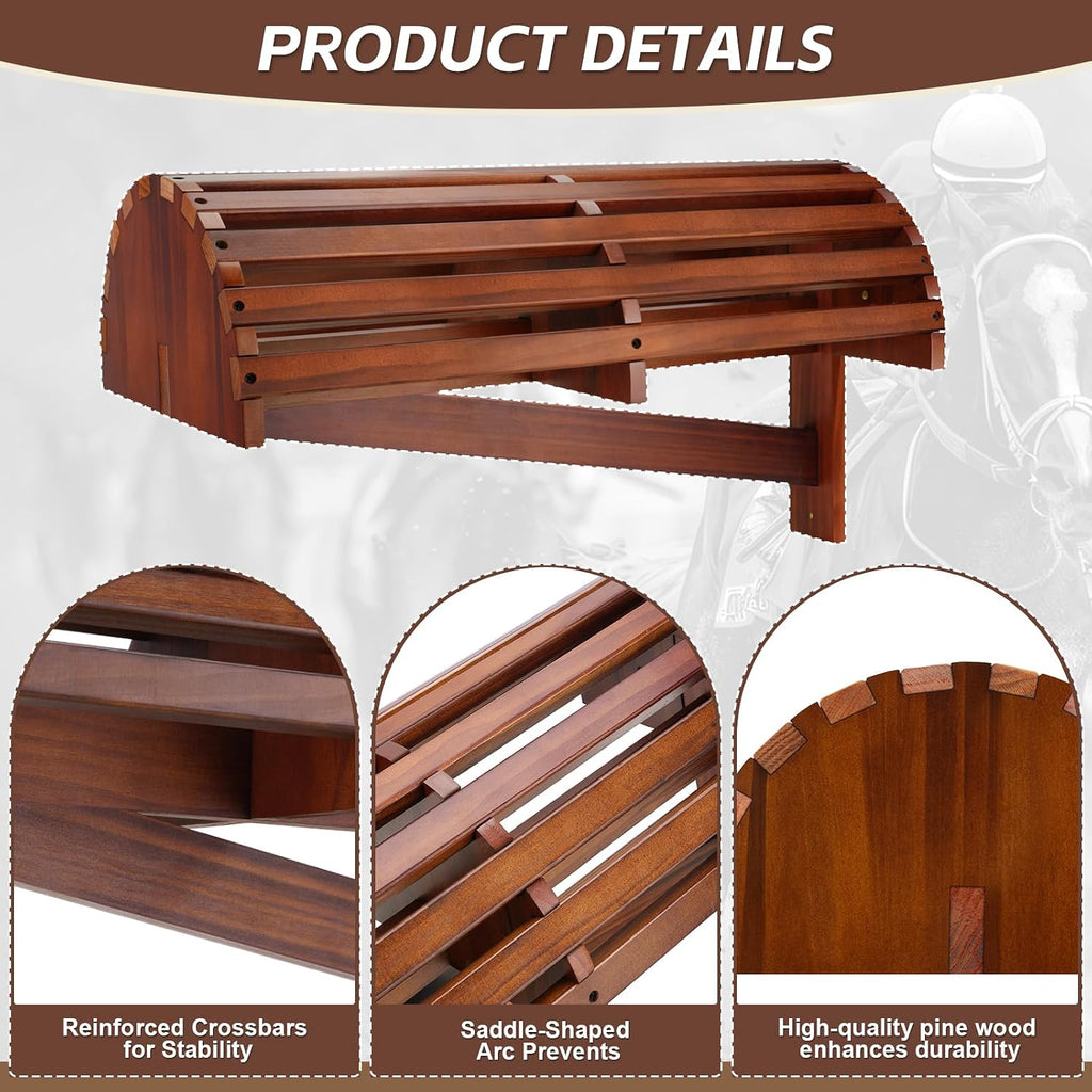 Wall-Mounted Wood Saddle Rack – Space-Saving Design with Reinforced Crossbars, Non-Abrasive Surface, Heavy-Duty Storage for Tack Room Organization, 23.6"x11.9"x13.3"