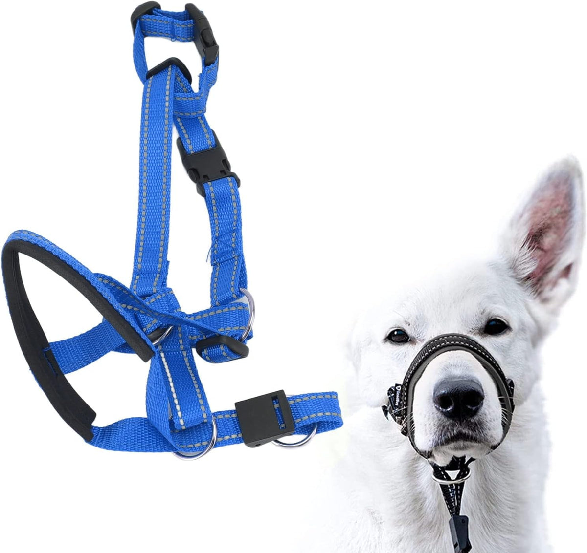 Dog Head Collar, Soft Breathable No Pull Training Halter with Safety Strap for Outdoor Walks Large Dogs Nylon L 1 Pack