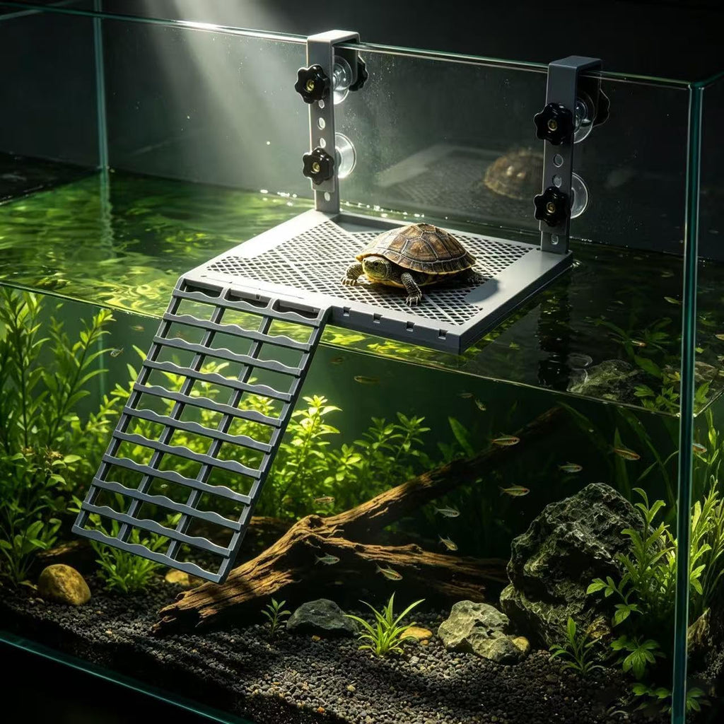 Hanging Turtle Sunbathing Platform, Adjustable Turtle Rest Dock Aquarium Accessory with Non-Slip Ramp