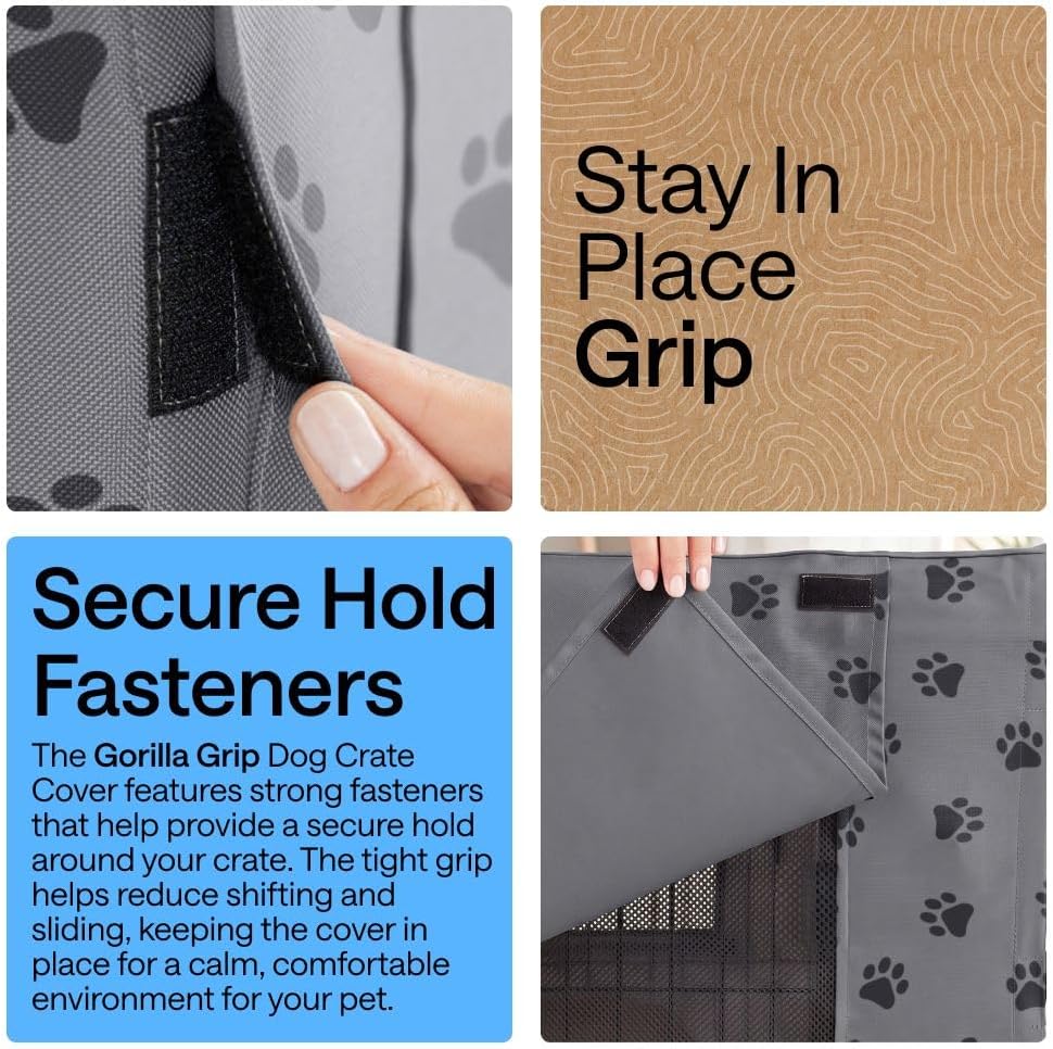 GORILLA GRIP Dog Enclosure Crate Cover Kennel Cage Topper 42in GrayBlackPaw