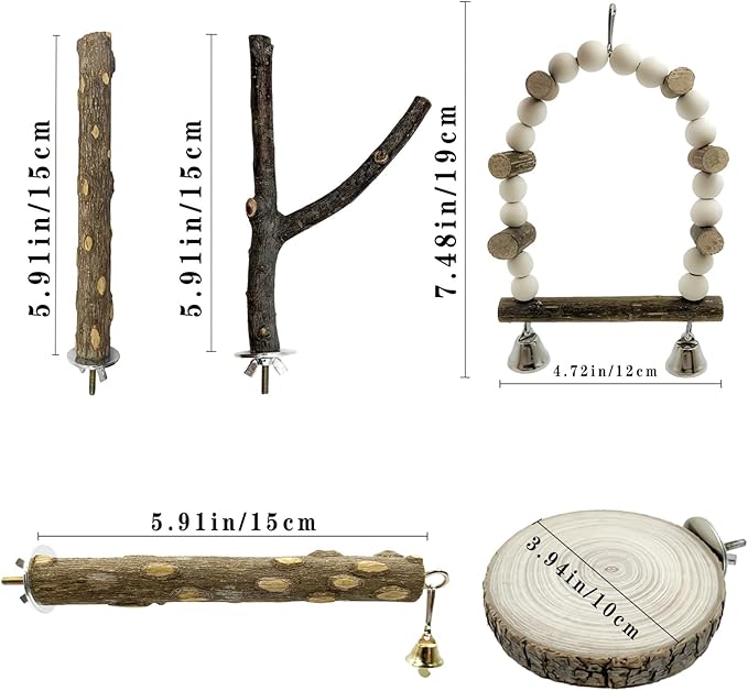 5Pcs Natural Wooden Bird Perch Set – Parrot Perch Toys, Wooden Perch Swing - Image 2