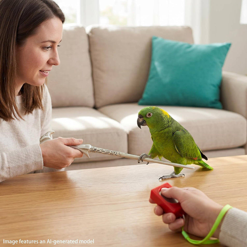Bird Training Clicker Kit with Target Stick, Resin Training Stick & Wrist Strap Clicker for Parrots, Parakeets, Conures, Cockatiels, Lovebirds (White & Red)