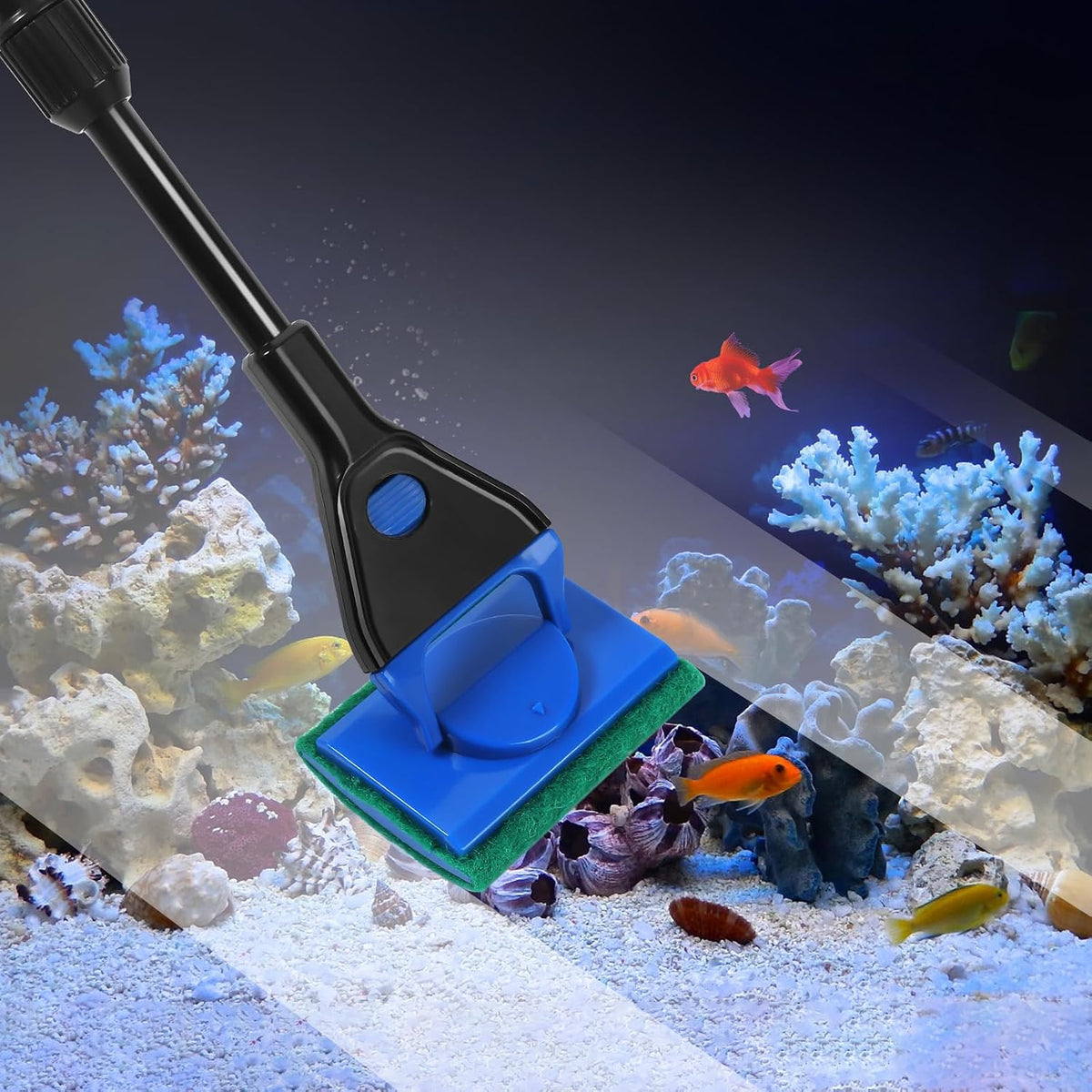 AQUANEAT Aquarium Vacuum Siphon, Hand Pump Fish Tank Water Changer, with Fish Net Algae Scraper 5 in 1 Cleaning Set