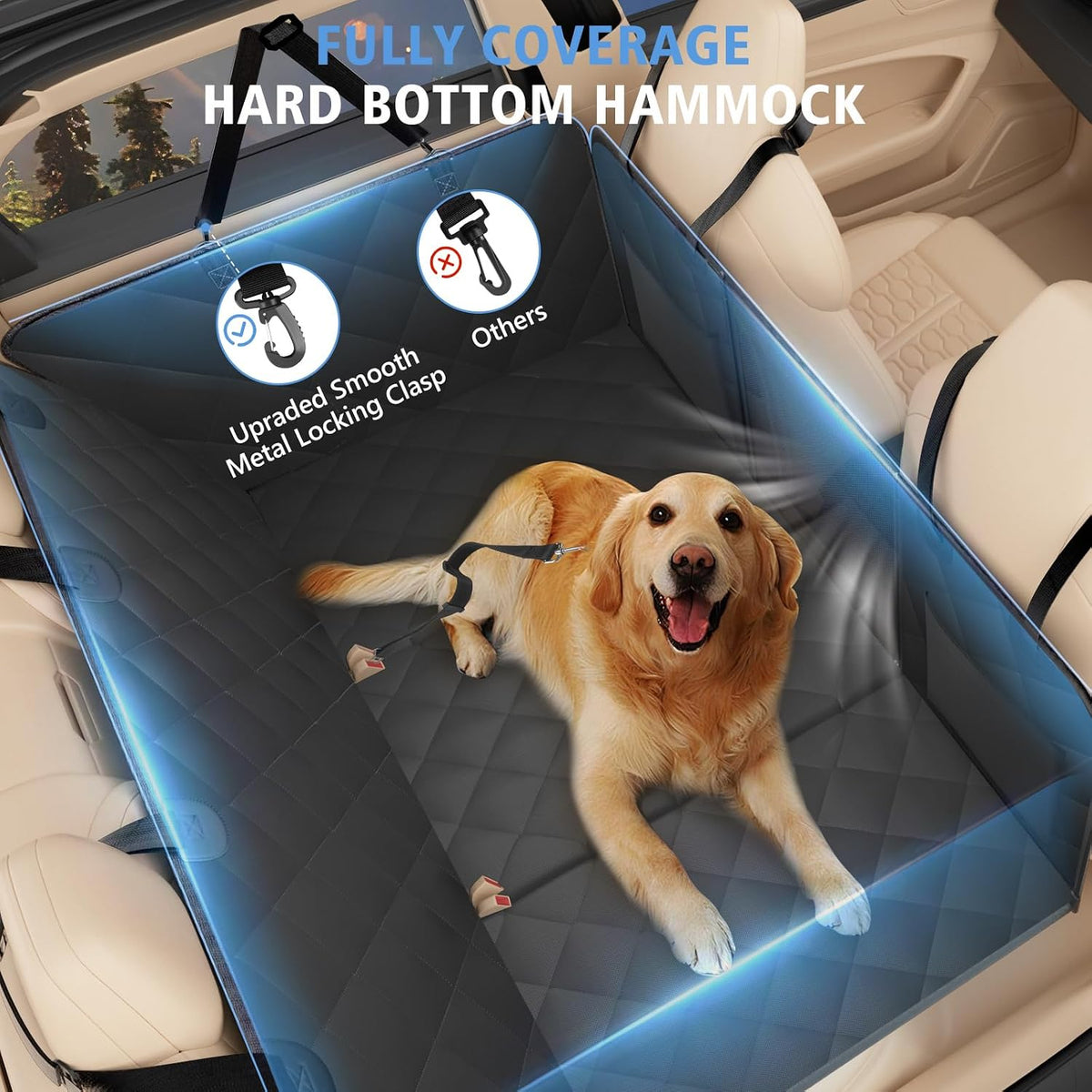 Btefd Back Seat Extender for Dogs, Hard Bottom Dog Hammock for Car & SUV
