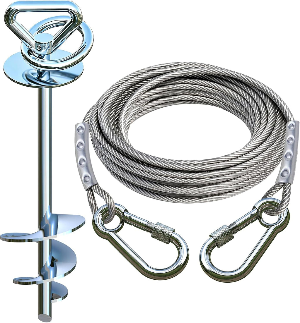 Dog Tie Out Cable and Stake for Camping,with 2x20FT Heavy Duty Cables(up to 200lbs),360°Swivel Dog Run Anchor- No Tangle,Dog Runner for Yard -Ideal for Outdoor Camping