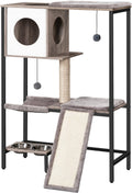 HOOBRO Wooden Cat Tree, Versatile Cat Tower with Scratching Post, Cat Hammock and Food Bowls, 4-Tier Pet House for Indoor Cats, Multi-Cat Families, Greige BG34MZ03