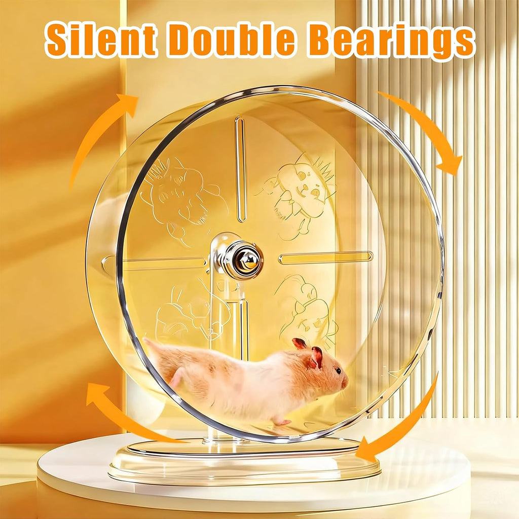 Silent Hamster Exercise Wheel,9.5 Inch Quiet Spinner Syrian Hamster Running Wheel,Silent Wheels with Anti-Skid & Adjustable Stand for Rats, or Other Small Pets,Transparent