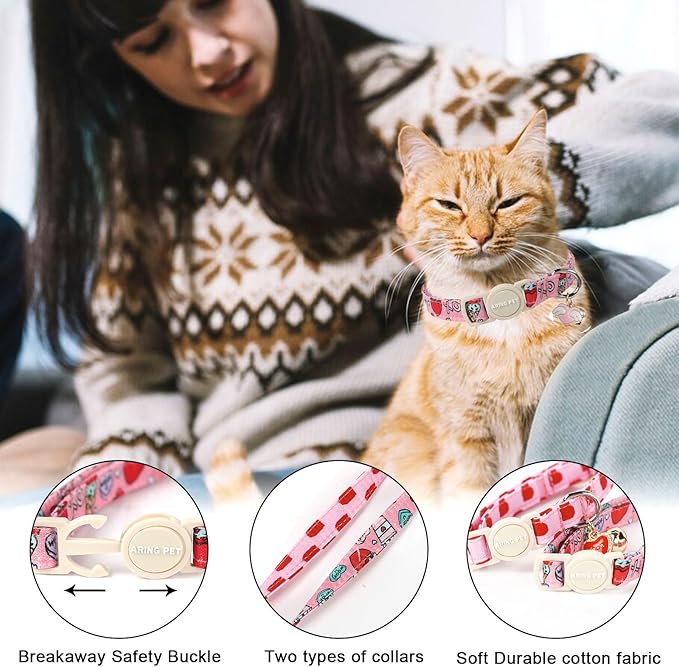 ARING PET 2 Pack Valentine's Day Cat Collars-Cute Heart Cat Collar Breakaway - Image 2
