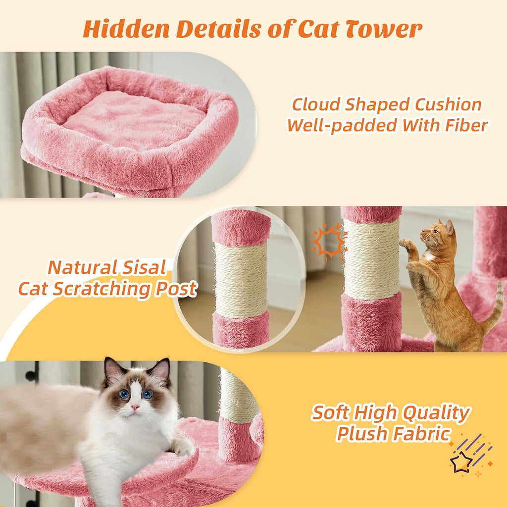 Sweetcrispy 44 Inch Cat Tree Tower for Indoor Cats and Kittens