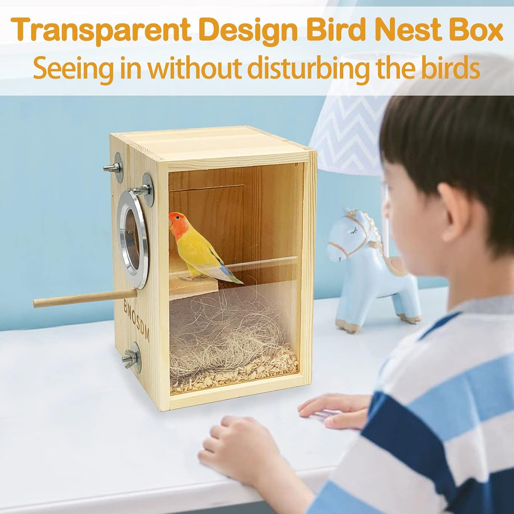BNOSDM Parakeet Nesting Box Transparent Bird Breeding Nest with Perch